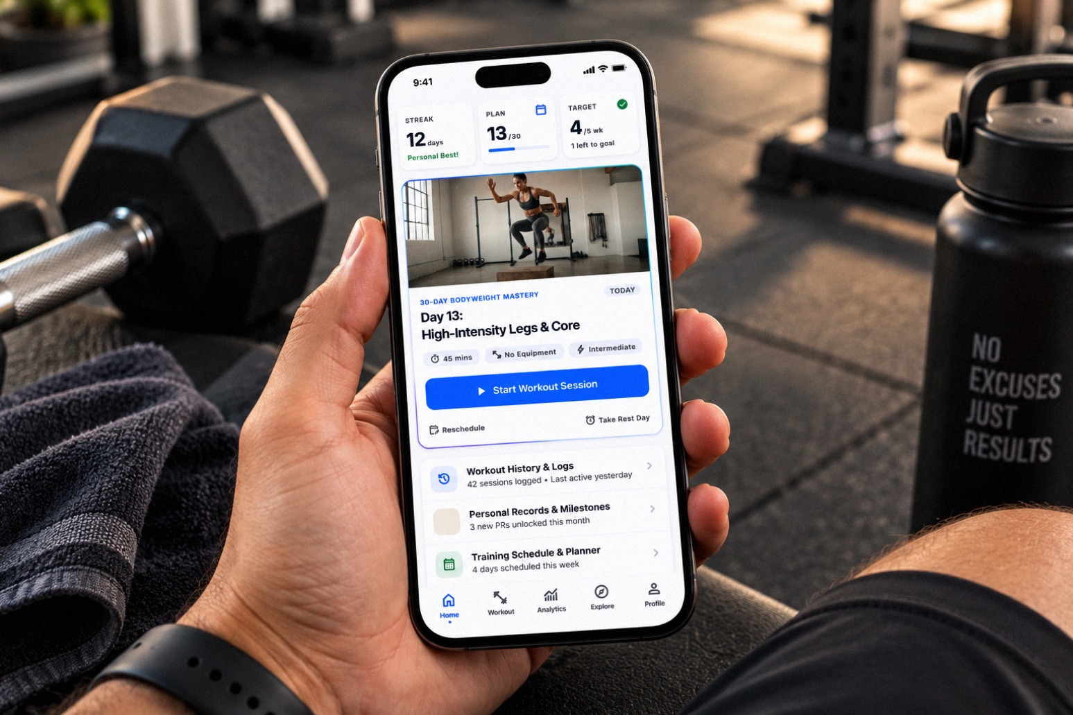 FitApp high-performance mobile workout tracking and verified certificates interface
